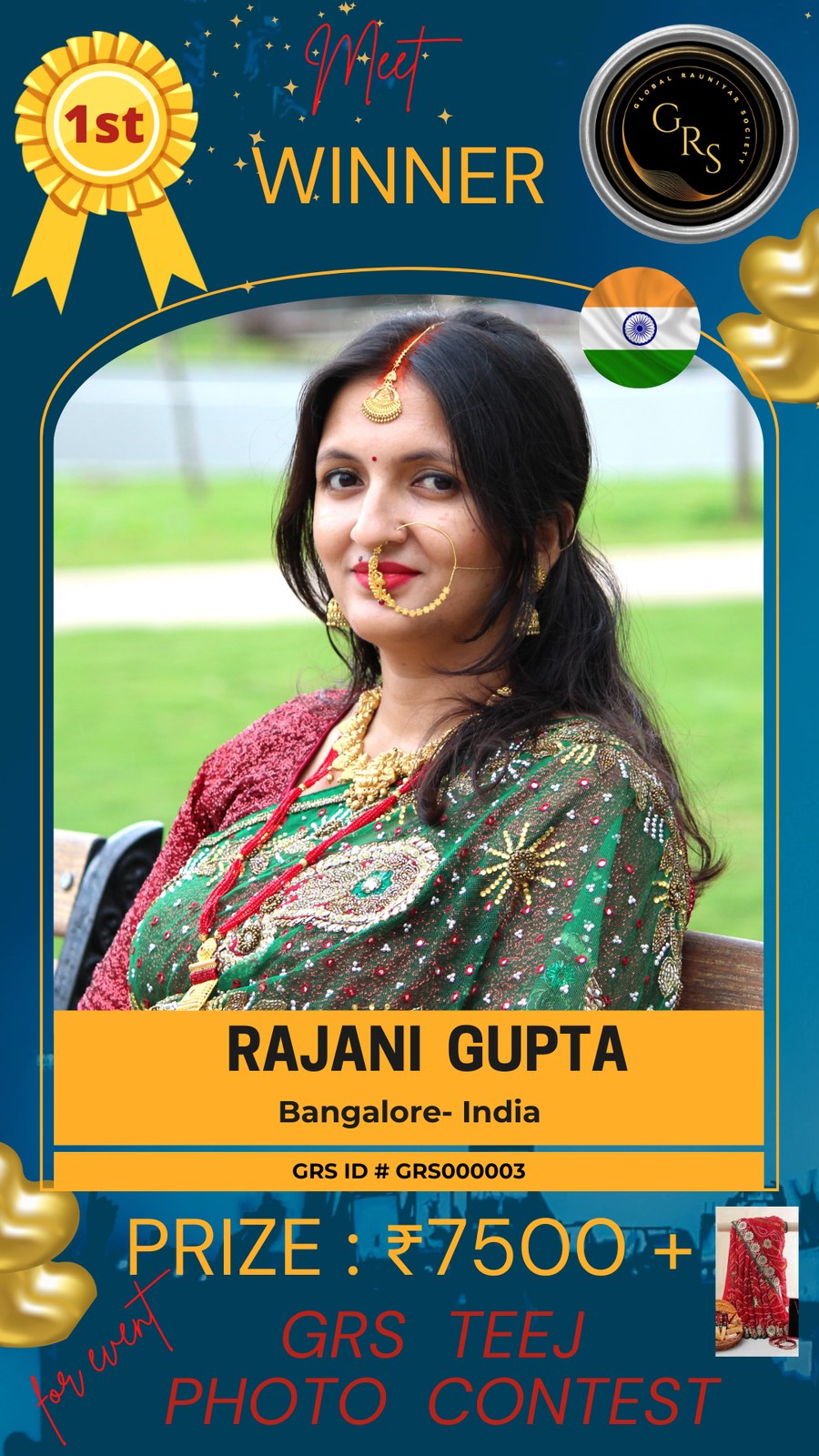 Mrs. Rauniyar Season1 — 1st Winner — Rajani Gupta, Bangalore (Prize ₹7,500)