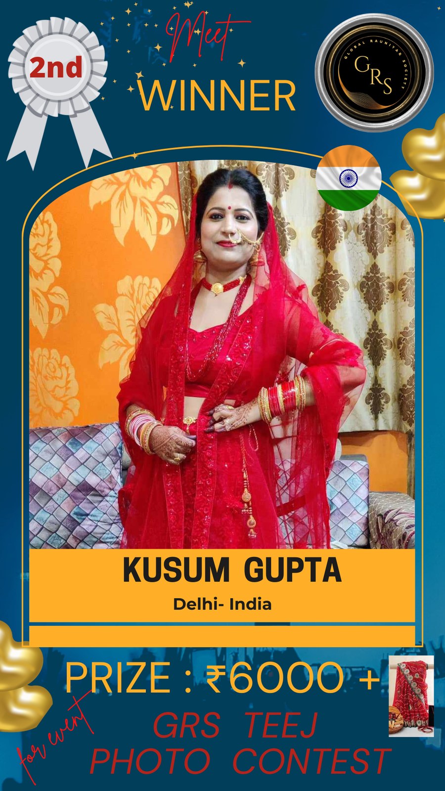 Mrs. Rauniyar Season1 — 2nd Winner — Kusum Gupta, Delhi (Prize ₹6,000)
