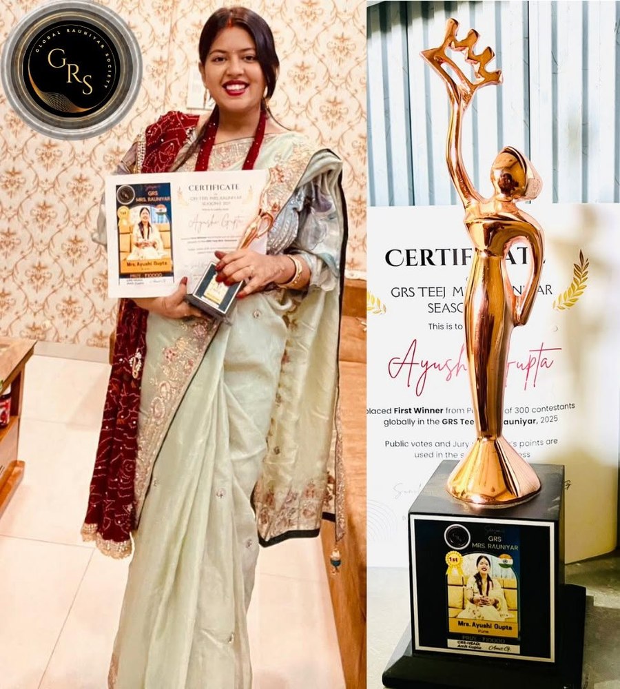Award Ceremony — Ayushi Gupta receiving her 1st place trophy