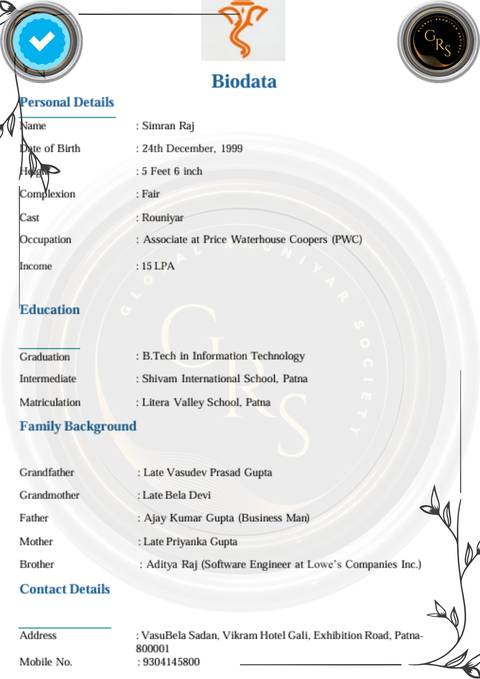 Simran Raj biodata