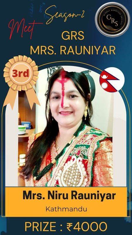 Niru Rauniyar — GRS Mrs. Rauniyar Season-2, 3rd Place
