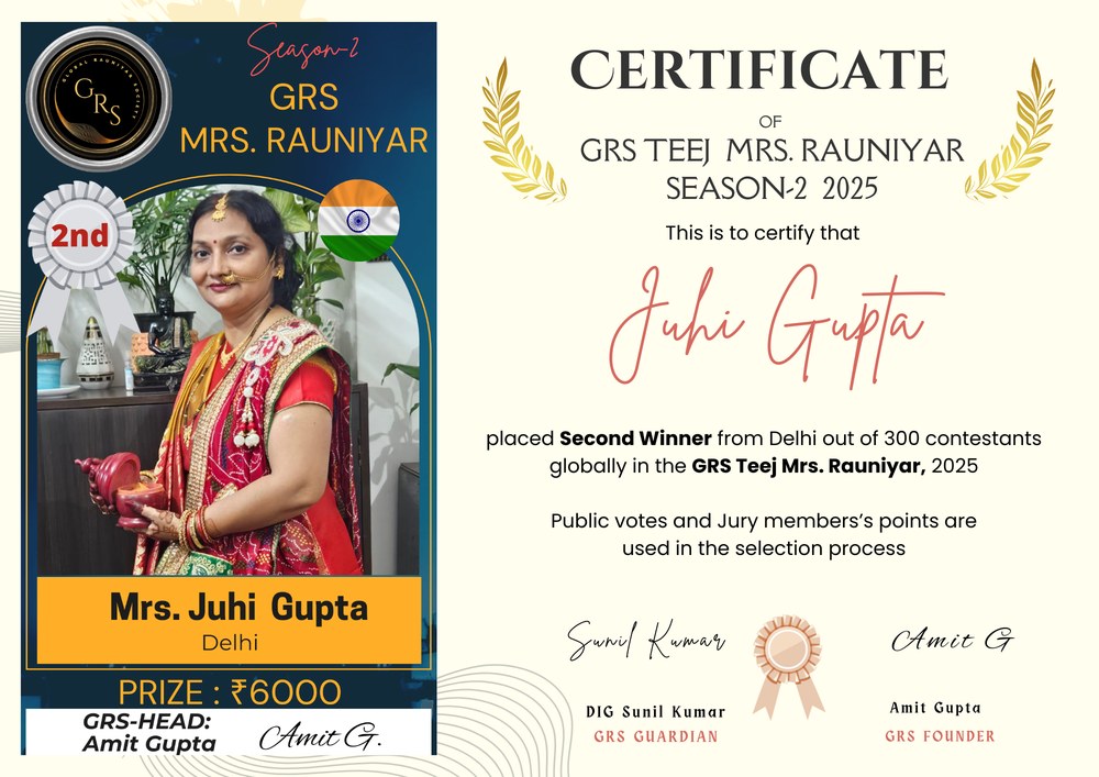 Certificate (sample) — Award Showcase, Mrs. GRS's TEEJ Photo Contest Season-3
