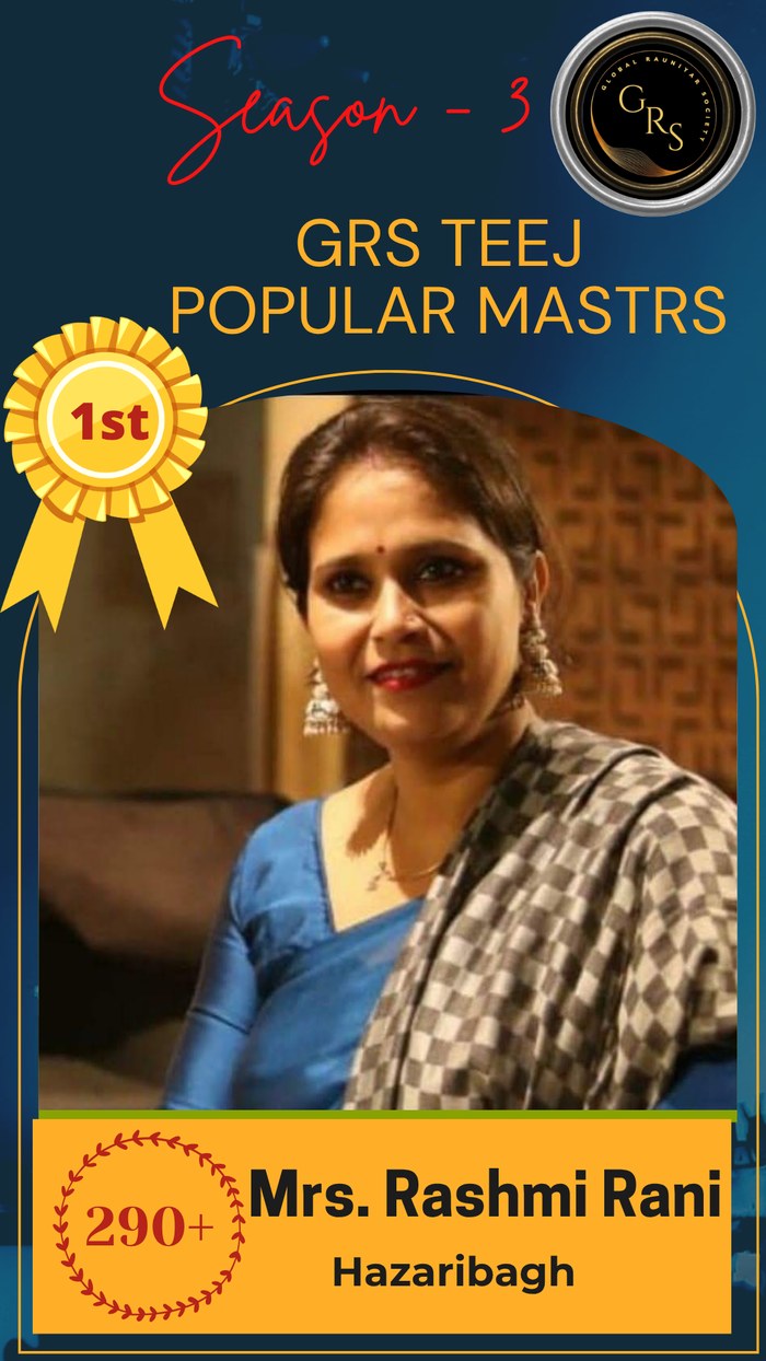 Rashmi Rani, Hazaribagh — 1st, GRS Popular Master Winner, Teej Contest Season-3
