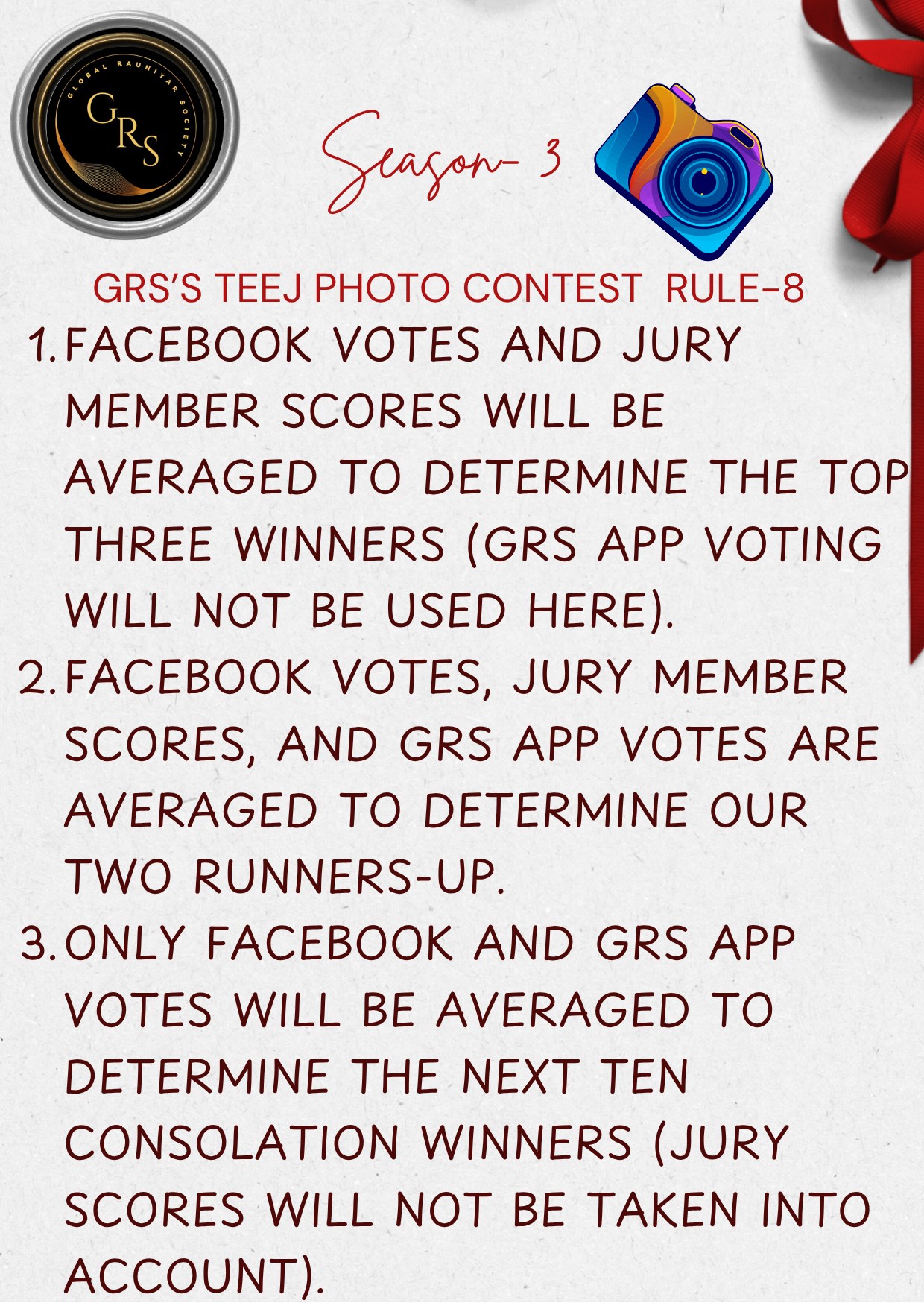 Mrs. GRS's TEEJ Photo Contest Season-3 — Rule 8 — Rules & Regulation