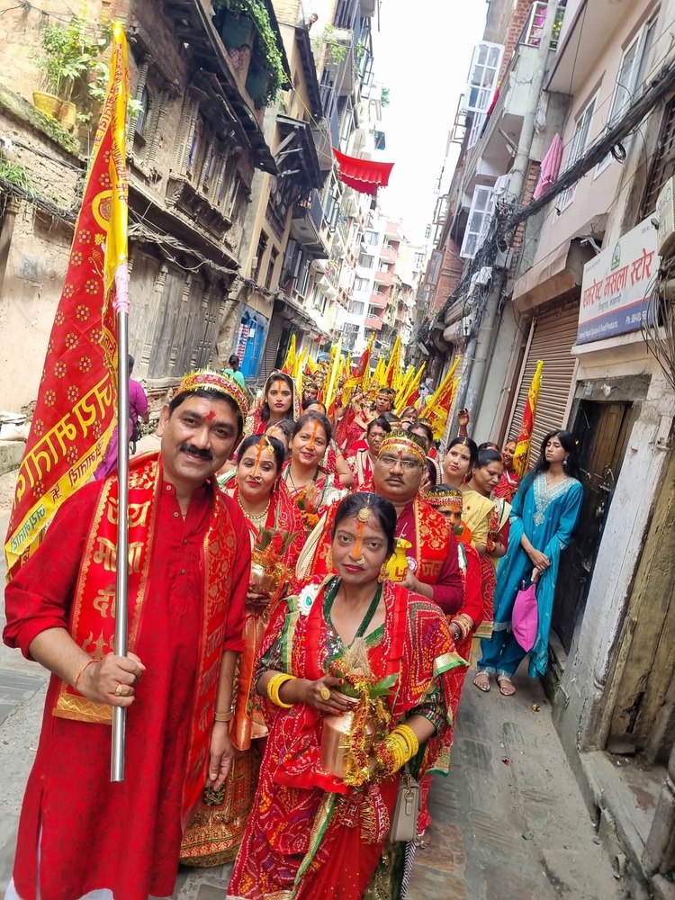 Sanskritik puja procession with members, Kathmandu